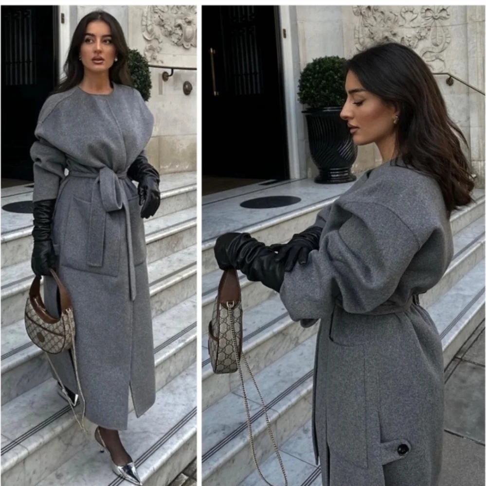 Zara double faced wool blend coat size XS/S Grey
